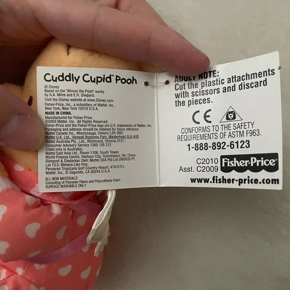 2003 Y2K Vintage Valentines Fisher-Price Pooh Babies Plush Toy - Pink and Cream - Picture 7 of 8